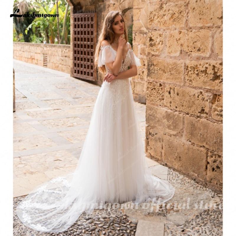 NumberSea Romantic Lace Wedding Dresses V-Neck Floor Length