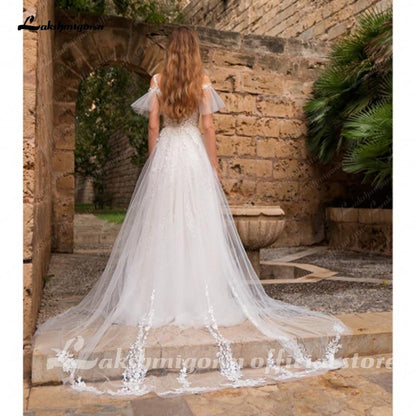 NumberSea Romantic Lace Wedding Dresses V-Neck Floor Length