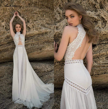 NumberSea Romantic Mermaid Wedding Dresses High Neck Lace Applique