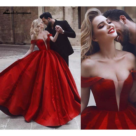 NumberSea Romantic Off Shoulder Red Sexy Wedding Dresses