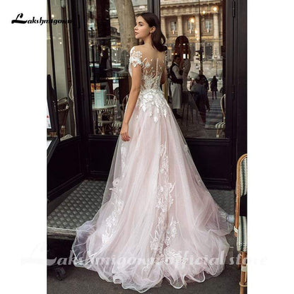 NumberSea Romantic Shiny tulle Pink Tulle Wedding Dresses