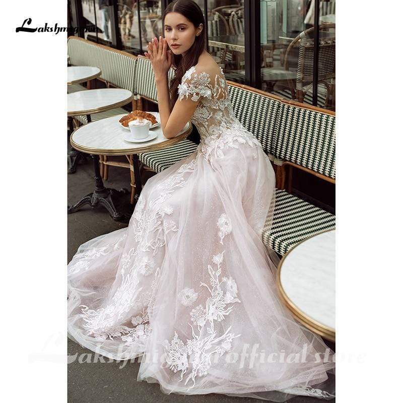 NumberSea Romantic Shiny tulle Pink Tulle Wedding Dresses