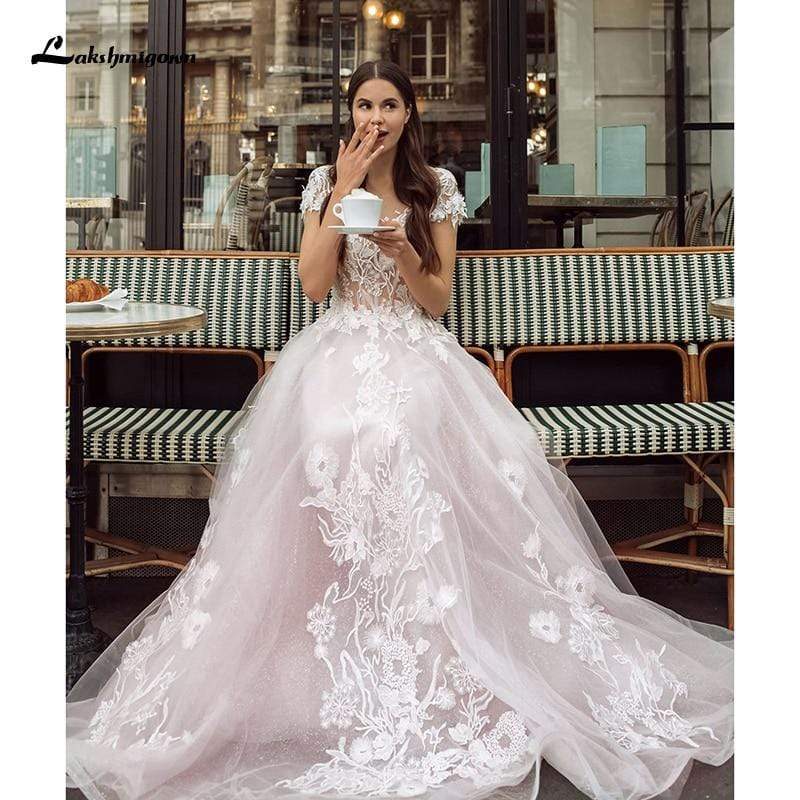 NumberSea Romantic Shiny tulle Pink Tulle Wedding Dresses