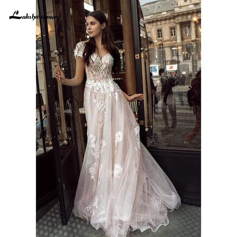 NumberSea Romantic Shiny tulle Pink Tulle Wedding Dresses