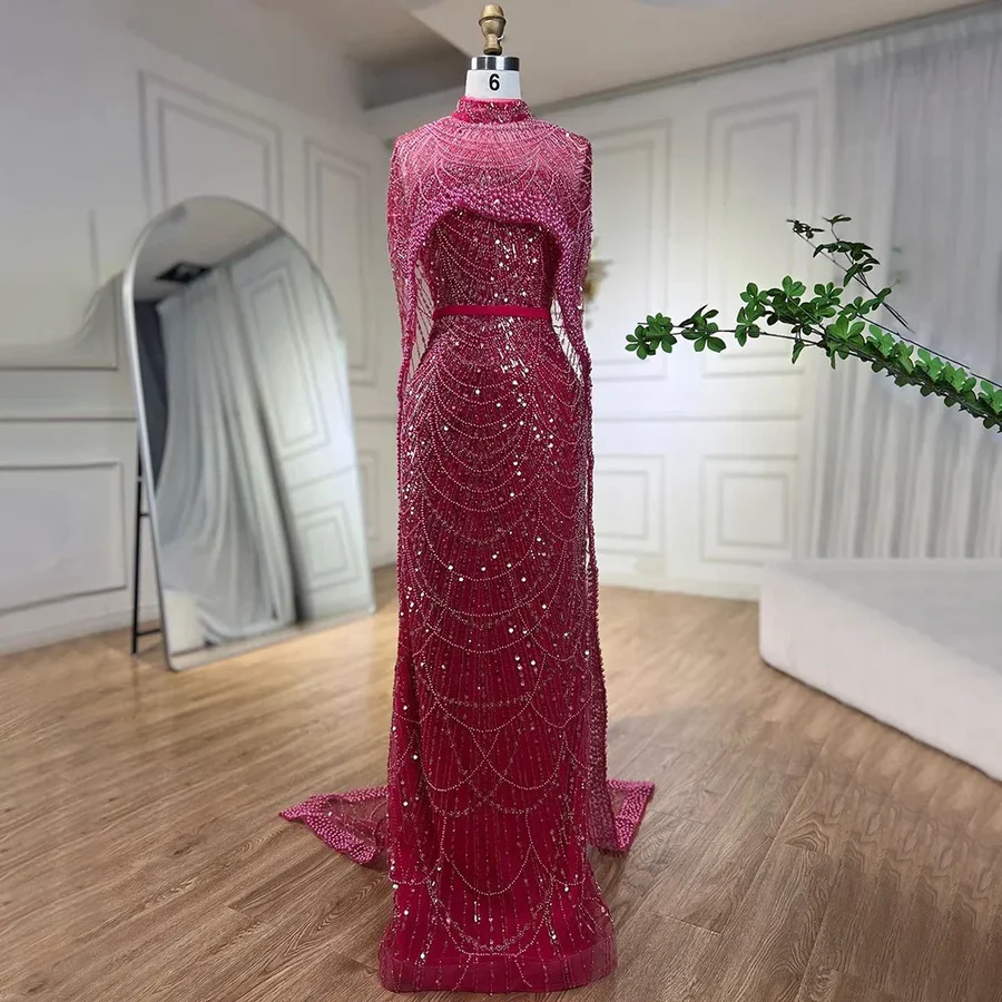 Numbersea Mermaid Long Cape Dubai Arabia Luxury Evening Dresses Gowns for Women Wedding Party  LA72032M