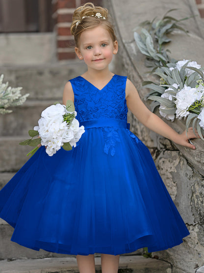 Sleeveless Lace Tulle Knee Length Flower Girl Dress