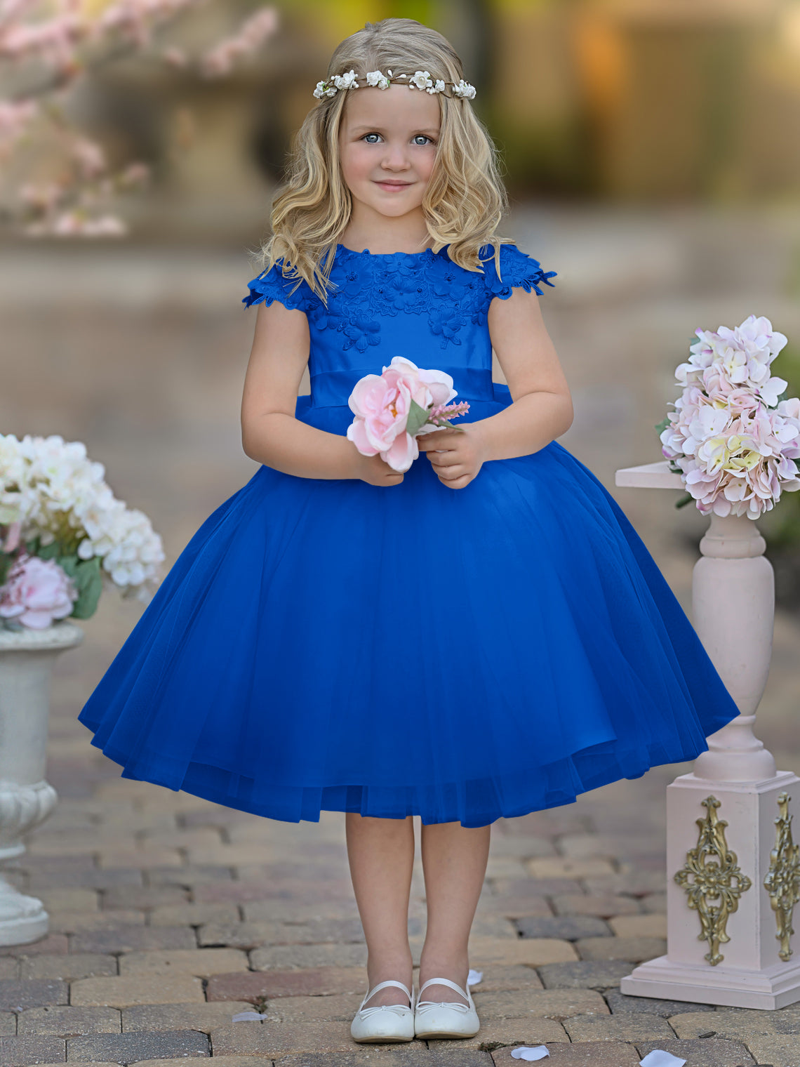 Satin Tulle Tea-length Ivory First Communion Flower Girl Dress