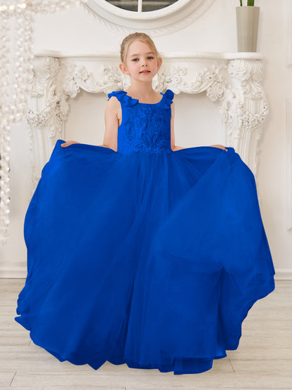 Elegant White Tulle Flower Girl Dress with Sweep Train