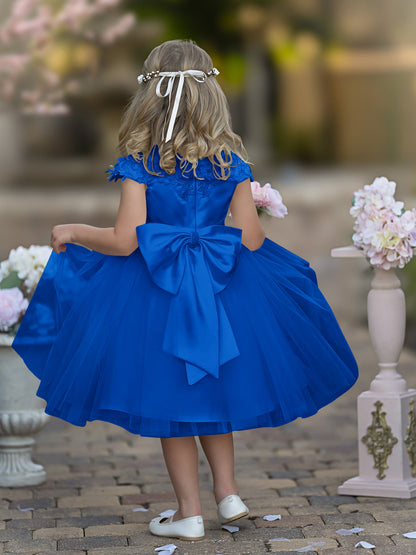 Satin Tulle Tea-length Ivory First Communion Flower Girl Dress