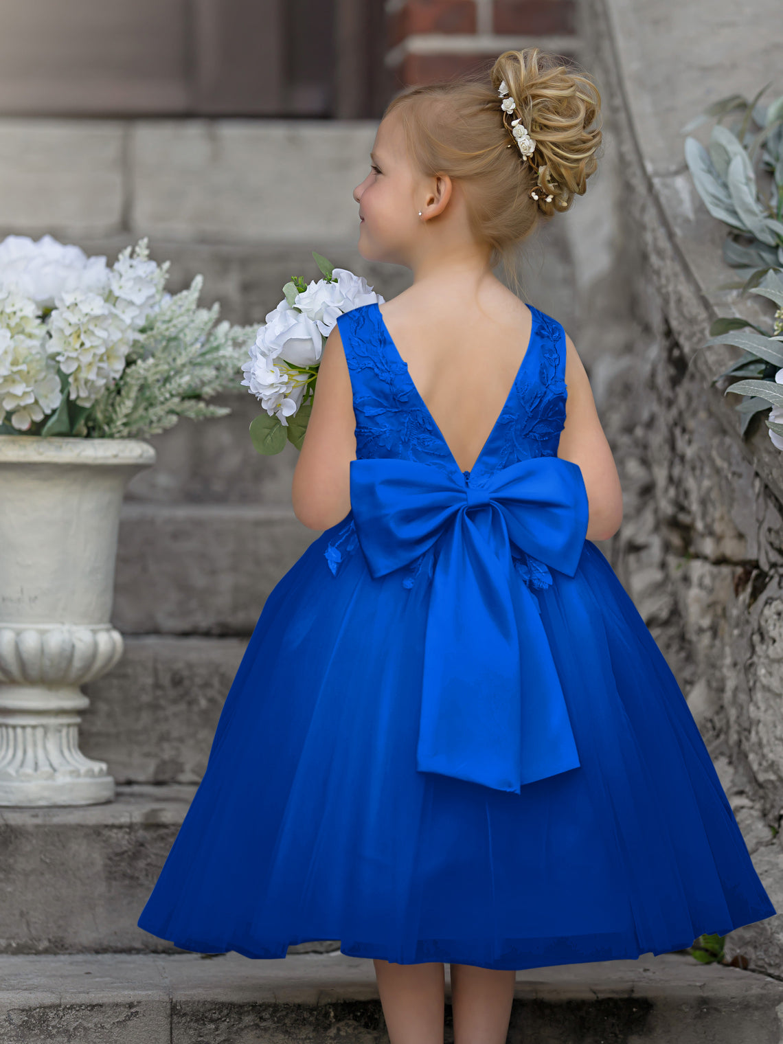 Sleeveless Lace Tulle Knee Length Flower Girl Dress