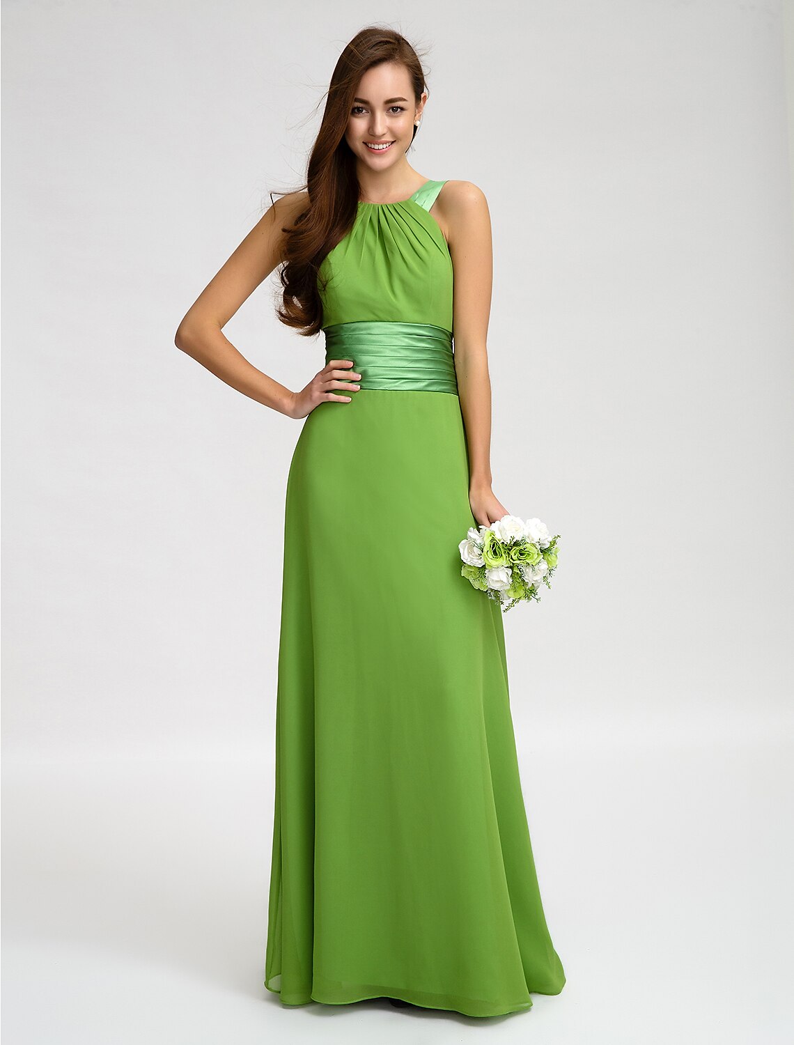 Sheath / Column Straps Floor Length Chiffon Bridesmaid Dress with Sash / Ribbon / Ruched