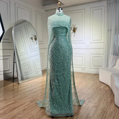 Numbersea Mermaid Long Cape Dubai Arabia Luxury Evening Dresses Gowns for Women Wedding Party  LA72032M