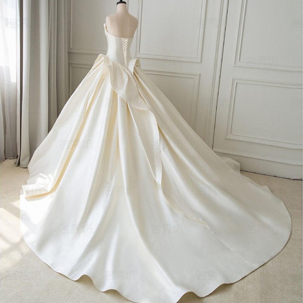 NumberSea Satin Ball Gown Wedding Dress With Pleat Simple Bridal Gowns