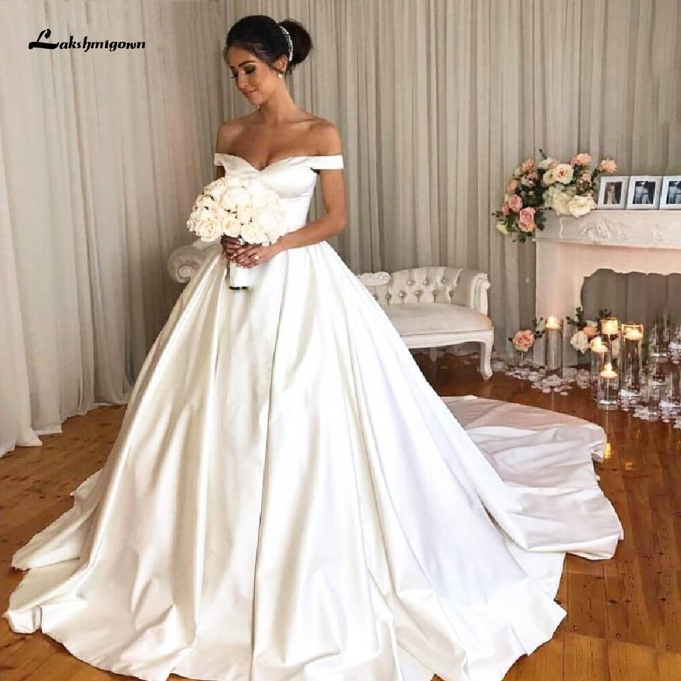 NumberSea Satin Bridal Gown Off Shoulder Wedding Dresses Lace Up Back