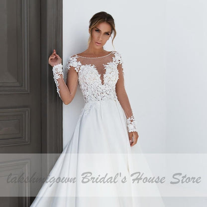 NumberSea Satin Long Sleeve Wedding Dress Plus Size