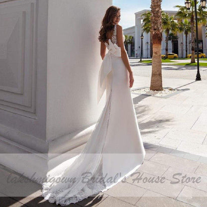 NumberSea Satin Mermaid Wedding Dress Bridal Dresses Long Train