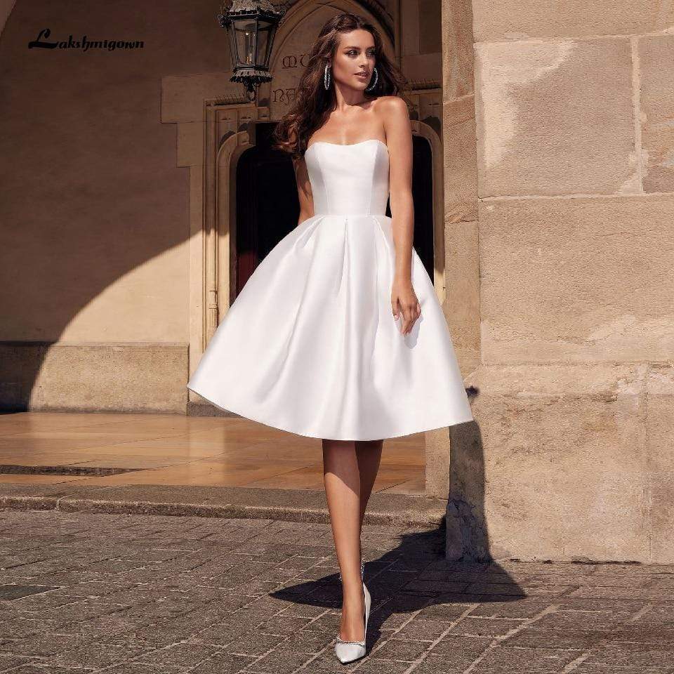 NumberSea Satin Kurzes Hochzeitskleid Partykleider Trägerlos Sexy