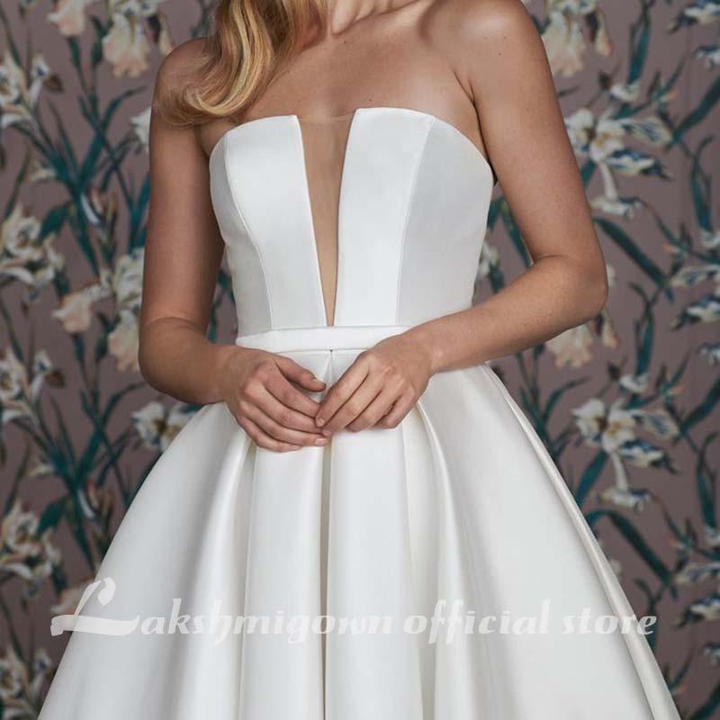 NumberSea Satin Wedding Dresses A Line Sweetheart Sweep Train Ruffles