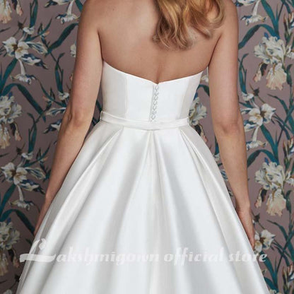 NumberSea Satin Wedding Dresses A Line Sweetheart Sweep Train Ruffles