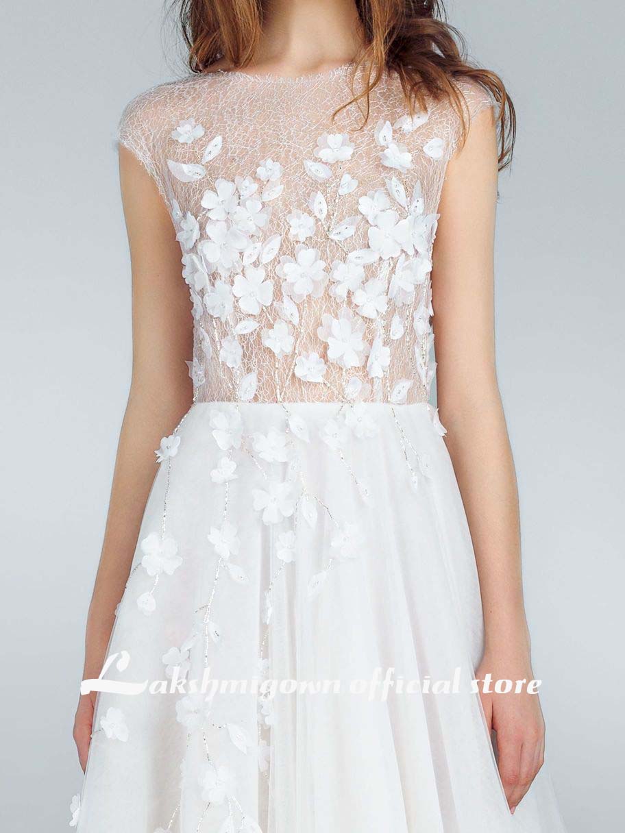 NumberSea Sexy A Line Wedding Dresses White Lace Appliqued