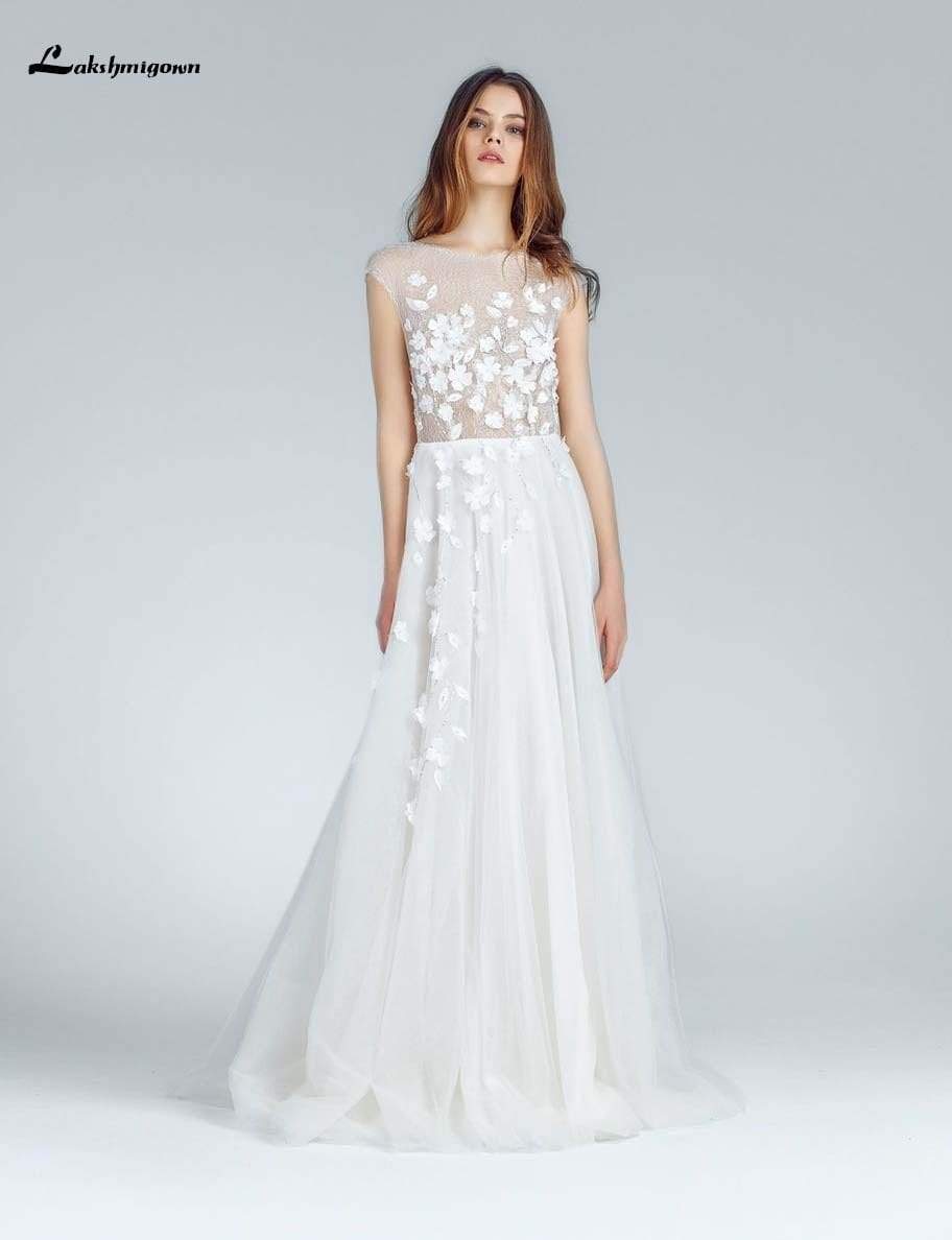 NumberSea Sexy A Line Wedding Dresses White Lace Appliqued