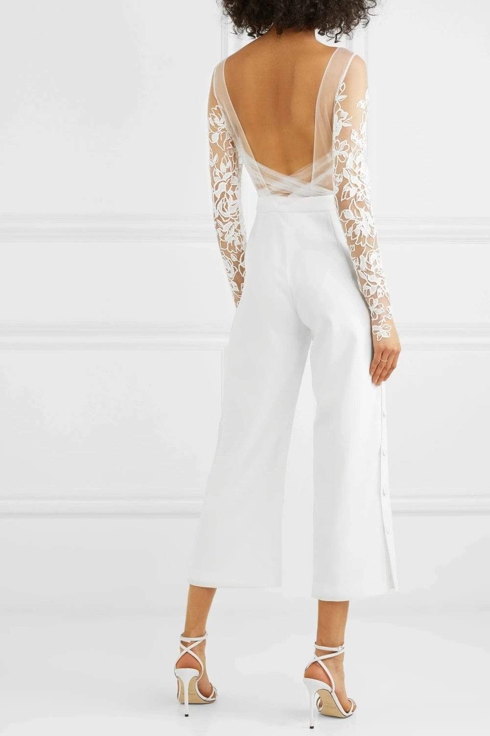 NumberSea Sexy Strand Jumpsuit Brautkleider Langarm Rückenfrei