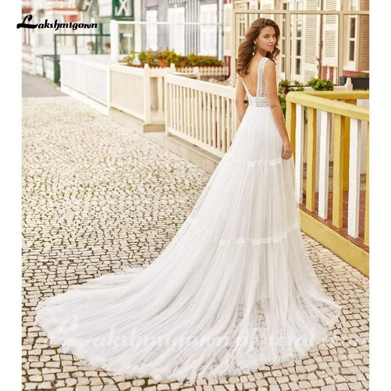 NumberSea Sexy Beach Lace Wedding Dresses Backless A Line