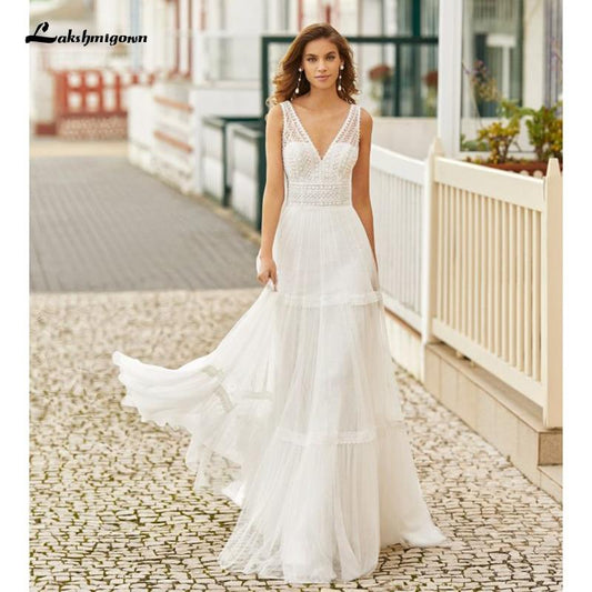 NumberSea Sexy Beach Lace Wedding Dresses Backless A Line