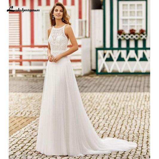 NumberSea Sexy Beach Wedding Dresses Backless A Line