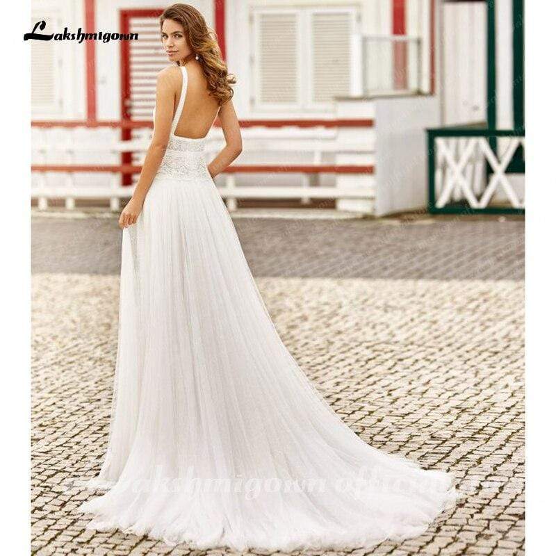 NumberSea Sexy Beach Wedding Dresses Backless A Line