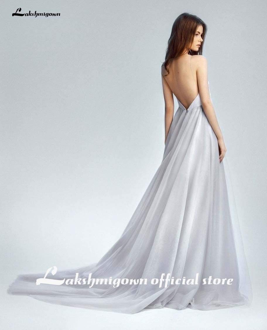 NumberSea Sexy Strand Brautkleider Silber Lang A Linie