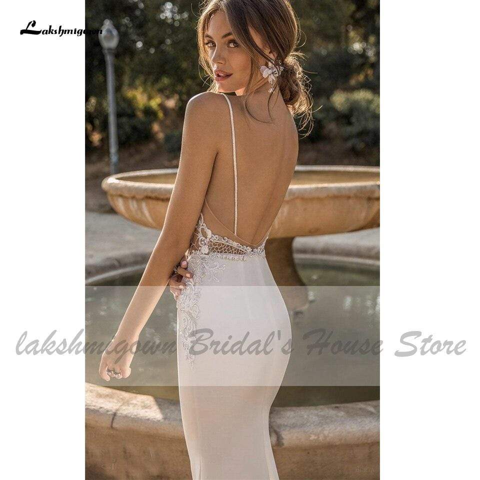 NumberSea Sexy Bridal Mermaid Wedding Dresses Backless Beaded Lace Bodice