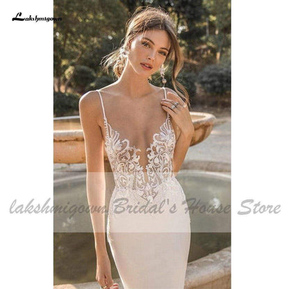 NumberSea Sexy Bridal Mermaid Wedding Dresses Backless Beaded Lace Bodice