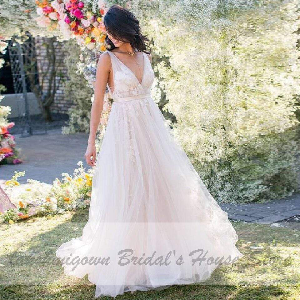 NumberSea Sexy Bridal Wedding Dress Deep V-neck A Line