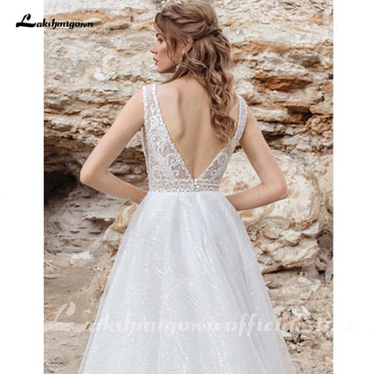 NumberSea Sexy Glitter Sequin Wedding Dress Ivory White Lace Bridal