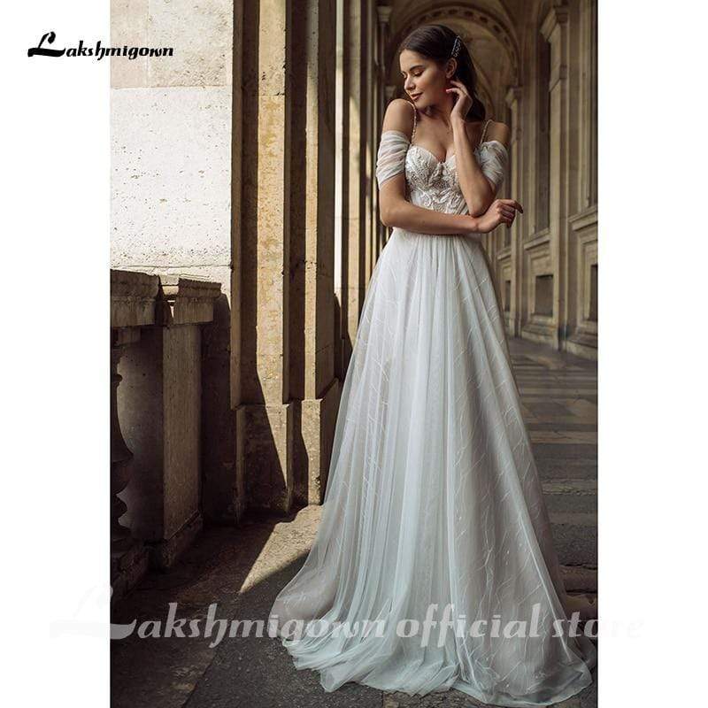 NumberSea Sexy Lace Tulle Beach Wedding Dress Boho Off Shoulder