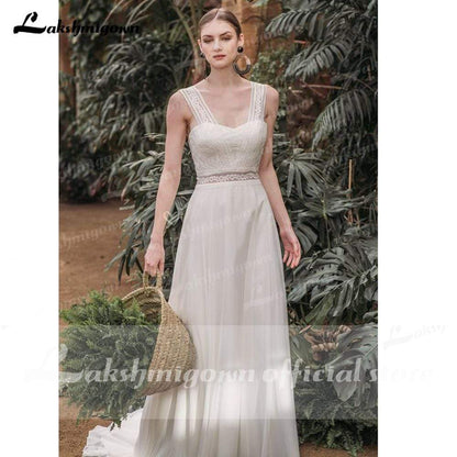 NumberSea Sexy Sweetheart Sleeveless Tank Lace Chiffon Backless Wedding Dresses