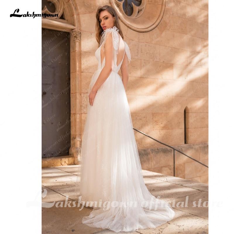 NumberSea Sexy V Neck Lace Top Tulle Backless Boho Wedding Dresses