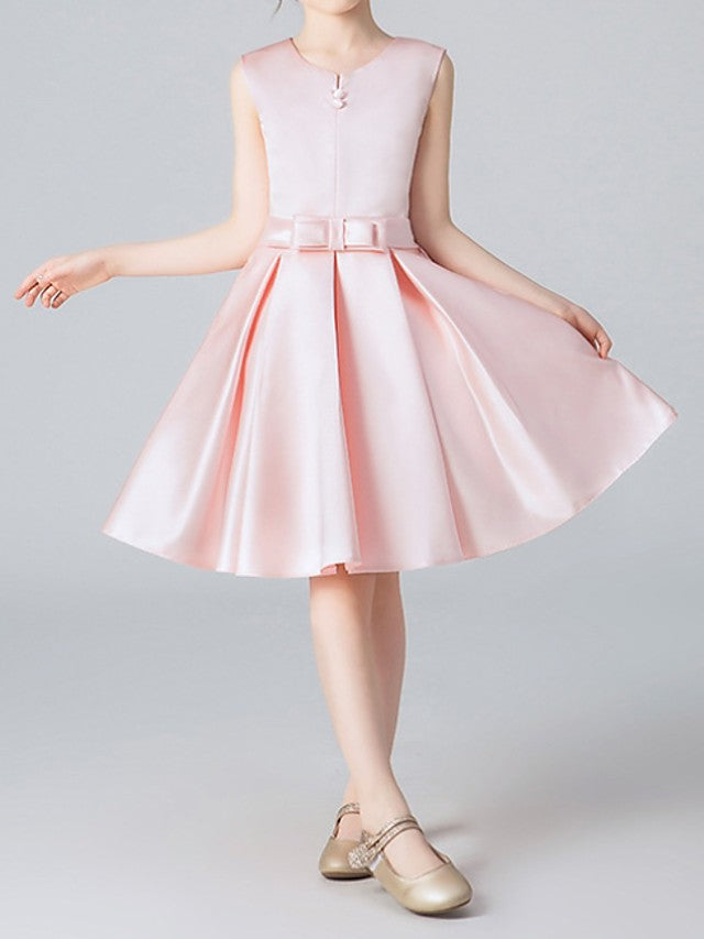 Short A-Line Jewel Neck Satin Pageant Flower Girl Dresses