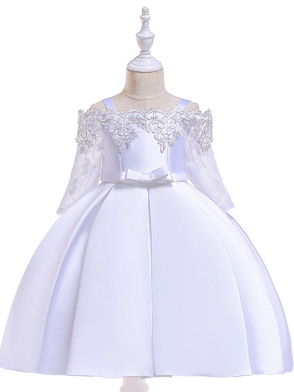 Short A-Line Off Shoulder Wedding Birthday Pageant Flower Girl Dresses with Sleeves