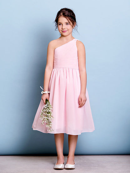 Short A-Line One Shoulder Flower Girl Dresses Chiffon Junior Bridesmaid Dress