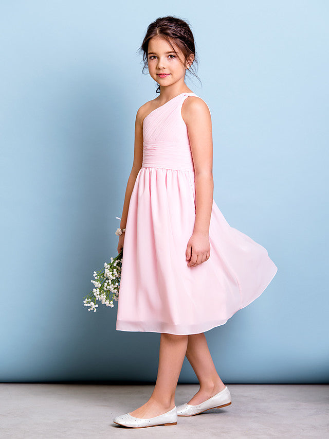 Short A-Line One Shoulder Flower Girl Dresses Chiffon Junior Bridesmaid Dress