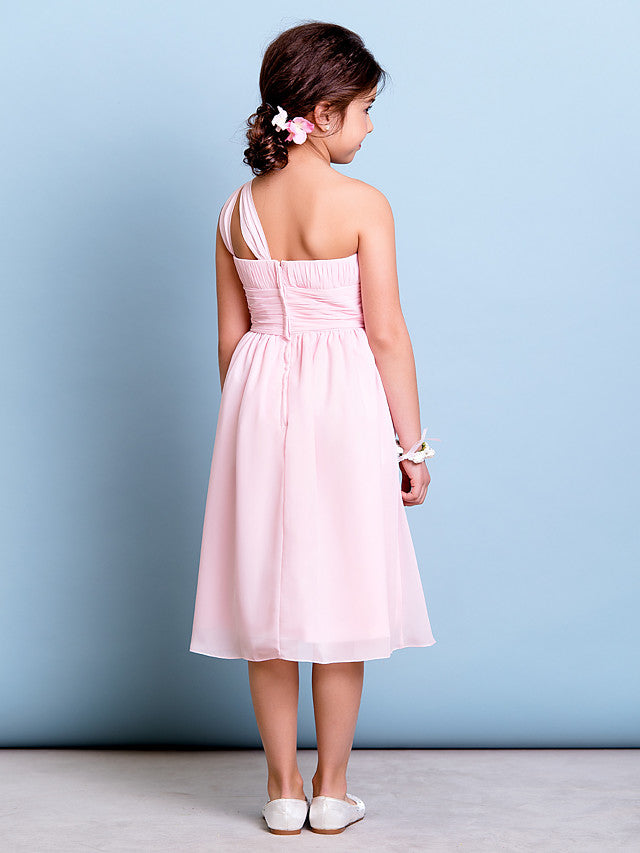 Short A-Line One Shoulder Flower Girl Dresses Chiffon Junior Bridesmaid Dress