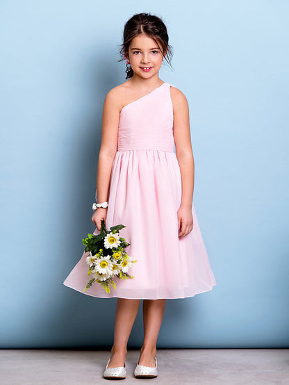 Short A-Line One Shoulder Flower Girl Dresses Chiffon Junior Bridesmaid Dress