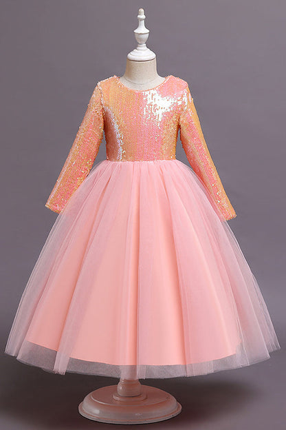 Short A-line Sequins Tulle Flower Girl Dresses with Sleeves