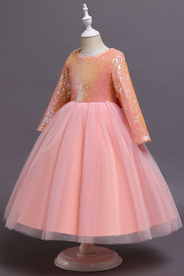 Short A-line Sequins Tulle Flower Girl Dresses with Sleeves