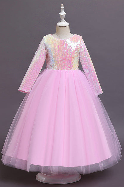 Short A-line Sequins Tulle Flower Girl Dresses with Sleeves