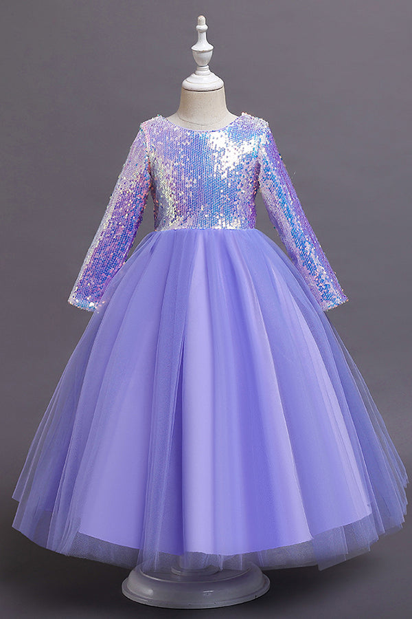 Short A-line Sequins Tulle Flower Girl Dresses with Sleeves