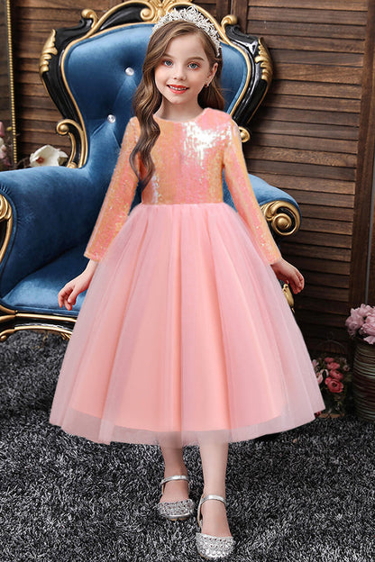 Short A-line Sequins Tulle Flower Girl Dresses with Sleeves