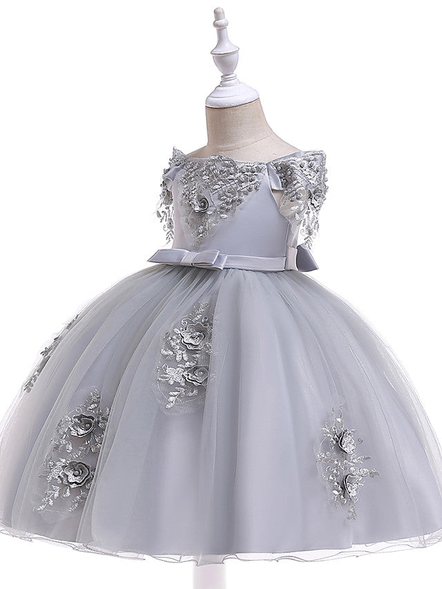 Short A-Line Tulle Off The Shoulder Wedding Birthday Pageant Flower Girl Dresses with Sleeves